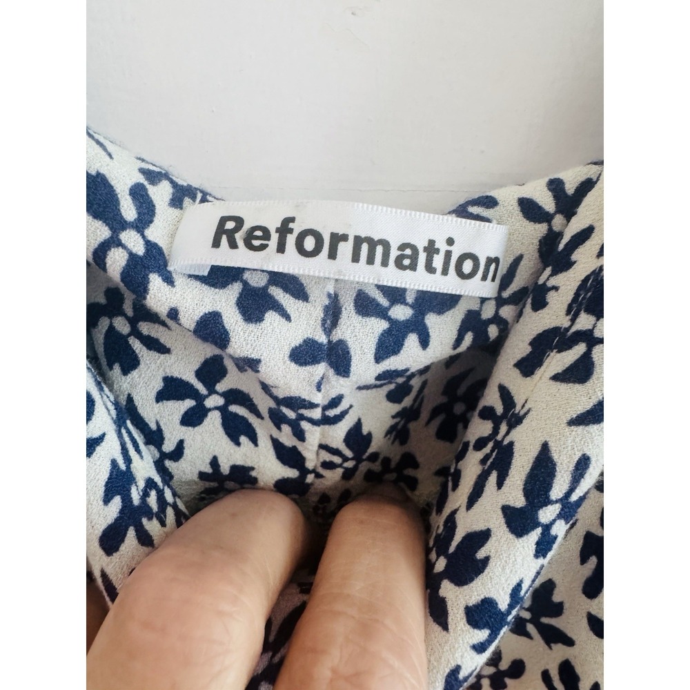 Reformation Boston Midi Dress Size 6 Blue White Floral Slip Cowl Neck Romantic - Picture 6 of 11